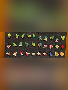 30 Cute Cactus & Mushroom Croc Charms- Colorful Cartoon Set